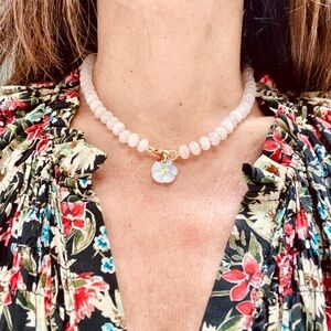 Rose Quartz Beaded Necklace- 16"